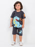 Oversized Mighty Dino Cotton Short Set (Charcoal Grey)